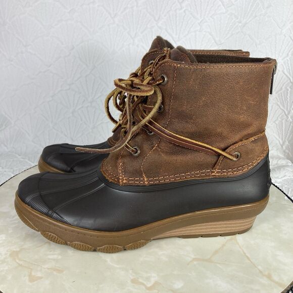 Sperry Duck Boots Womens Size 7 Black Brown Leather Outdoor Rubber Rain Booties - Picture 9 of 15